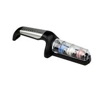 Global Ceramic Pull-Through Water Knife Sharpener G-913/SB, 3 Stage Knife Sharpener Coarse, Medium & Fine for Sharpening Knives, Stainless Steel, Sharp Kitchen Knife Edge Maintenance, Made in Japan