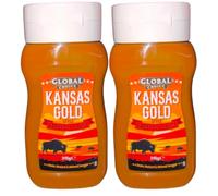 Global Choice Kansas Gold Style BBQ Sauce 2 Pack - 2 x 315g - Sweet Golden American Barbecue Sauce - Includes Gifty Goodness Shopping List