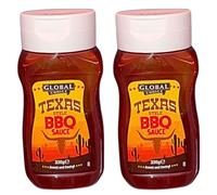 Global Choice Texas Style BBQ Sauce 2 Pack - 2 x 330g - Smoky American BBQ Sauce - Includes Gifty Goodness Shopping List