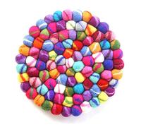 Global Crafts Hand Crafted Felt Ball Wool Trivet Mat from Nepal, 8" Round Pad, Rainbow