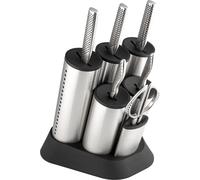 Global Cylinder Engine 7-Piece Knife Block Set, Classic Knives Made in Japan: Stainless Steel Kitchen Knives Chefs Knife, Bread Knife, Carving Knife, Utility & Paring Knives, Kitchen Shears, G-2020/7B