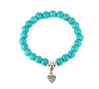 Global-Daily Africa Turquoise Crystal Bracelet,8mm Natural Gemstone Bead Bracelet,Healing Crystal Bracelet with Pouch & Love Heart