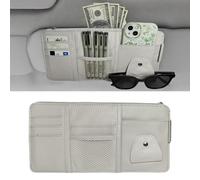 Global-Daily Car Sun Visor Organizer with Multi-Pocket Storage - Faux Leather Visor Pouch for Documents, Cards, Sunglasses, Phone & Pens - Car Interior Accessories for Car, SUV, Truck, Van (Grey)