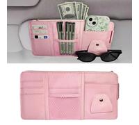 Global-Daily Car Sun Visor Organizer with Multi-Pocket Storage - Faux Leather Visor Pouch for Documents, Cards, Sunglasses, Phone & Pens - Car Interior Accessories for Car, SUV, Truck, Van (Pink)