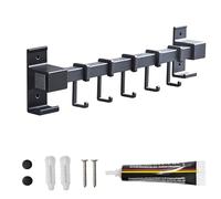 Global-Daily Kitchen Rail Utensil Holder Wall Mounted, Black Space Aluminum Hanging Rack with Multiple Hooks (5-10), Max 20KG Load, No Drill/Drill Installation, Anti-Rust, Heavy Duty (30cm)