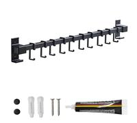 Global-Daily Kitchen Rail Utensil Holder Wall Mounted, Black Space Aluminum Hanging Rack with Multiple Hooks (5-10), Max 20KG Load, No Drill/Drill Installation, Anti-Rust, Heavy Duty (60cm)