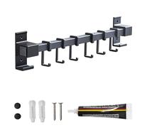 Global-Daily Kitchen Rail Utensil Holder Wall Mounted, Black Space Aluminum Hanging Rack with Multiple Hooks (5-10), Max 20KG Load, No Drill/Drill Installation, Anti-Rust, Heavy Duty (40cm)