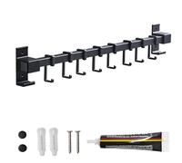 Global-Daily Kitchen Rail Utensil Holder Wall Mounted, Black Space Aluminum Hanging Rack with Multiple Hooks (5-10), Max 20KG Load, No Drill/Drill Installation, Anti-Rust, Heavy Duty (50cm)
