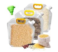 Global-Daily Reusable Grain Storage Pouches (3 Pcs) - Airtight Screw Cap & Pour Spout, BPA-Free Clear Stand-Up Dispenser Bag, Moisture-Proof Cereal Bags