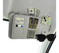 Global-Daily Sun Visor Organiser For Cars ，Car Accessories Interior With Multi-Pocket Net Zipper For Card License Pen Key Document Sunglasses，Auto Interior Accessories For Car,Truck,Suv (Grey)