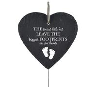 Global Designs Baby Footprints Grave Stick Marker Plaque Ornament Slate Heart Memoriel Sentimental Tribute Graveside Decor 25x11cm