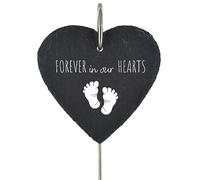 Global Designs Baby Newborn Grave Stick Marker Plaque Footprints Ornament Memorial Heart Slate Graveside Decor 25x11cm