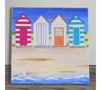 Global Designs Beach Huts Picture Ceramic Tile Plaque Sign Wall Art Nautical Coastal Scene By Esther Marshall 20x20cm