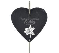 Global Designs Birthday Grave Stick Marker Plaque Ornament Memorial Slate Heart Floral Tribute Thinking Of You On Your Birthday Graveside Decor 25x11cm