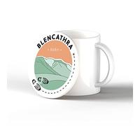 Global Designs Blencathra 868m Mountain Hiking Lake District Illustration Printed On Ceramic Coaster with Cork Base