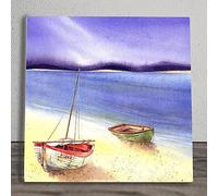 Global Designs Boats Beach 2 Ceramic Tile Picture Nautical Nautical Plaque Sign Wall Art By P Stone 20x20cm
