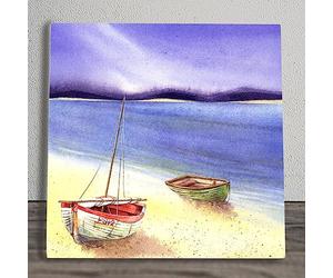 Global Designs Boats Beach 2 Ceramic Tile Picture Nautical Nautical Plaque Sign Wall Art By P Stone 20x20cm