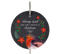 Global Designs Christmas Robin Grave Stick Marker Plaque Ornament Memorial Slate Sentimental Tribute Graveside Decor 25x11cm