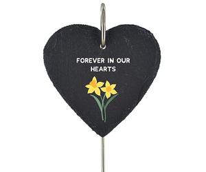Global Designs Daffodil Grave Stick Marker Plaque Ornament Slate Heart Memoriel Sentimental Tribute Graveside Decor 25x11cm