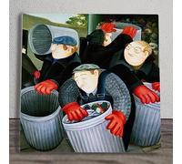 Global Designs Dustbin Men Ceramic Tile Plaque Sign Wall Art Picture By Beryl Cook UV Printed Artwork 20x20cm