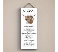 Global Designs Farm Rules Highland Cow Watercolour Artwork Decorative Wooden Plaque