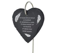 Global Designs Feather Grave Stick Marker Plaque Ornament Memorial Slate Heart If Tears Could Build A Stairway Tribute Graveside Decor 25x11cm