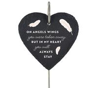 Global Designs Feathers Grave Stick Marker Plaque Ornament Memorial Slate Heart On Angels Wings You Were Taken Away Tribute Graveside Decor 25x11cm