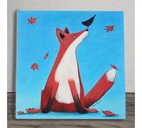 Global Designs Fox & Bird Ceramic Tile Picture Plaque Sign Wall or Freestanding Foxy Tails Art By Alisa Black 20x20cm