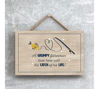 Global Designs Grumpy Fisherman Lives Here Fishing Themed Decorative Hanging Plaque