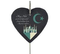 Global Designs Islamic Muslim Grave Stick Marker Plaque Ornament Memorial Slate Heart Temple Sentimental Tribute Graveside Decor 25x11cm
