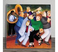 Global Designs Jiving To Jazz Ceramic Tile Picture Plaque Sign Musical Wall Art By Beryl Cook UV Printed Artwork 20x20cm