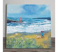Global Designs Lighthouse Beach Ceramic Tile Picture Plaque Sign Nautical Seascape Coastal Art Windswept By Jo Grundy 20x20cm