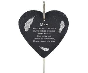 Global Designs Mam Grave Stick Marker Plaque Ornament Memorial Heart Slate A Golden Heart Stopped Beating Tribute Graveside Decor 25x11cm
