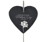 Global Designs Mothers Day Grave Stick Marker Plaque Ornament Memorial Slate Heart Daffodil Sentimental Tribute Graveside Decor 25x11cm