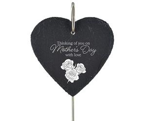 Global Designs Mothers Day Grave Stick Marker Plaque Ornament Memorial Slate Heart Roses Sentimental Tribute Graveside Decor 25x11cm