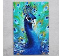 Global Designs Peacock Ceramic Tile Picture Plaque Sign Wall Art By D Finney Blue Green 30x20cm