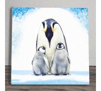 Global Designs Penguin Family Picture Ceramic Tile Plaque Sign Wall or Freestanding Winters Penguin Family Art By S Jones 20x20cm
