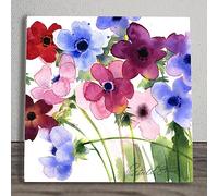 Global Designs Poppies Ceramic Tile Picture Plaque Sign Floral Red Pink Lilac Poppy Wall Art By P Stone 20x20cm