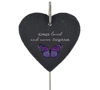 Global Designs Purple Butterfly Grave Stick Marker Plaque Ornament Slate Heart Memorial Sentimental Tribute Graveside Decor 25x11cm