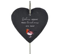 Global Designs Robin Grave Stick Marker Plaque Ornament Memorial Slate Heart Sentimental Tribute Graveside Decor 25x11cm