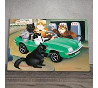 Global Designs Ruby's Wheels Cat Ceramic Tile Wall Art Picture UV Printed Artwork By Beryl Cook Wall Or Freestanding 20x30cm