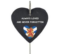 Global Designs Scottish Flag Grave Stick Marker Plaque Ornament Scotland Memoriel Slate Heart Sentimental Tribute Graveside Decor 25x11cm