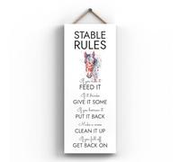 Global Designs STABLE RULES HORSE SANDI MOWER WATERCOLOUR ARTWORK PRINTED ON WOODEN HANGING PLAQUE