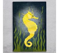Global Designs Tile Picture Seahorse Yellow Ceramic Nautical Plaque Sign Wall Art Kate Pearson 30x20cm