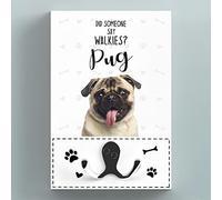 Global Designs Walkies Pug Themed Wall Hung Lead Hook Dog Breed Lead Holder Wall Hook