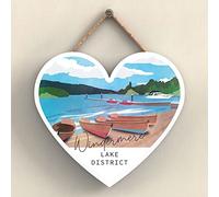 Global Designs Windermere Lake Illustration The Lake District Artkwork Decorative Home Heart Shaped Hanging Plaque