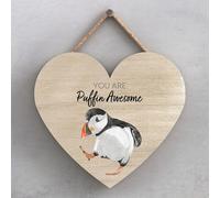 Global Designs You Are Puffin Awesome Watercolour Artwork Decorative Wooden Heart Plaque Wall Art