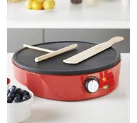 Global Gizmos 37509 Pancake and Crepe Maker/Non-Stick Hot Plate with Raised Edges for Reduced Wastage/Adjustable Temperature/Wooden Spreader & Spatula Included / 1000W