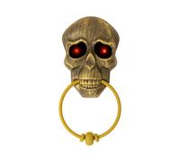 Global Gizmos 47819 Halloween Skull Doorbell/Front Door Halloween Decoration/Glowing LEDs & Spooky Voice/Bronze Brass Effect / 19.5cm x 11cm