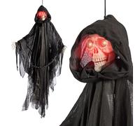 Global Gizmos 47929 Hanging Skeleton Decoration/Light, Sound & Shaking Effects/Button & Sound Activated / 100cm Height